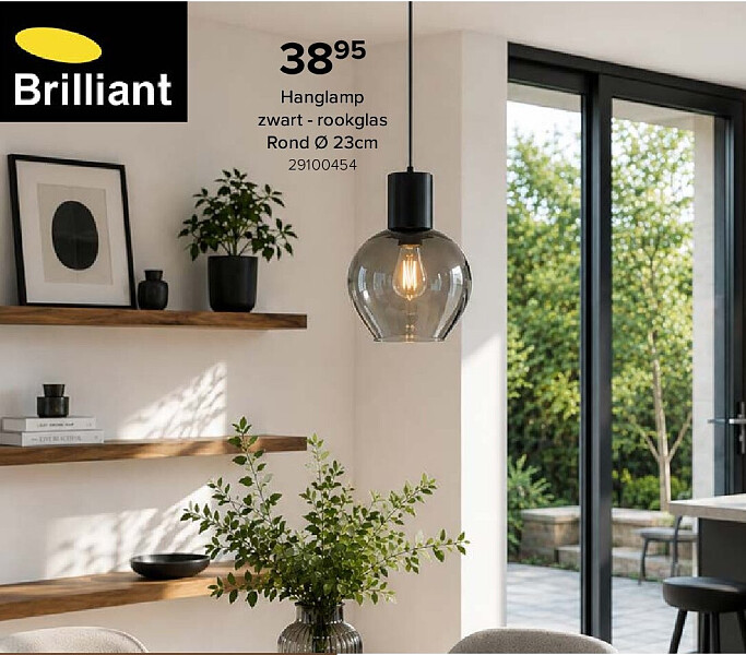 Hanglamp zwart - rookglas rond Ø 23 cm