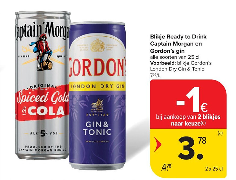 Blikje Ready to Drink Captain Morgan en Gordon’s gin