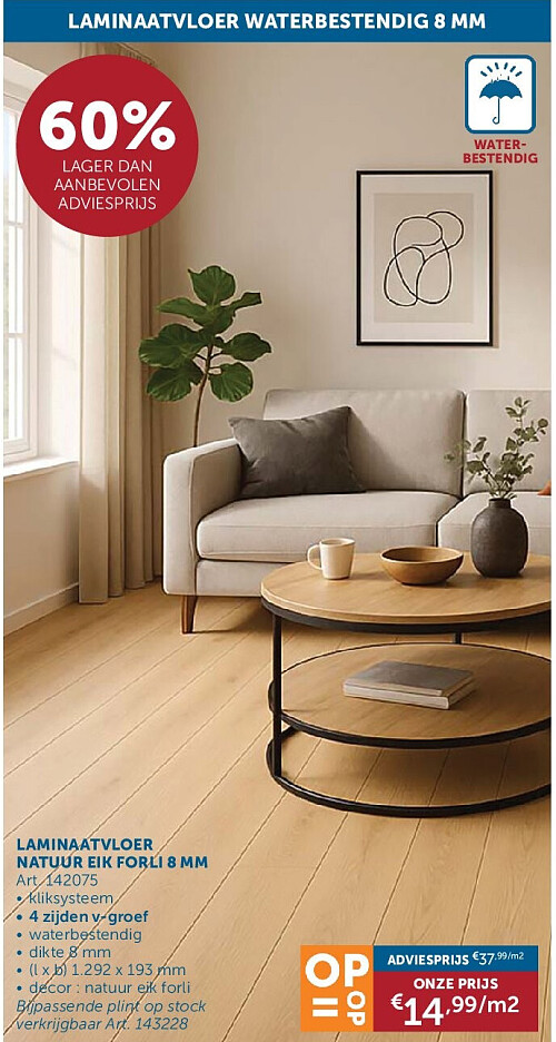 LAMINAATVLOER NATUUR EIK FORLI 8 MM