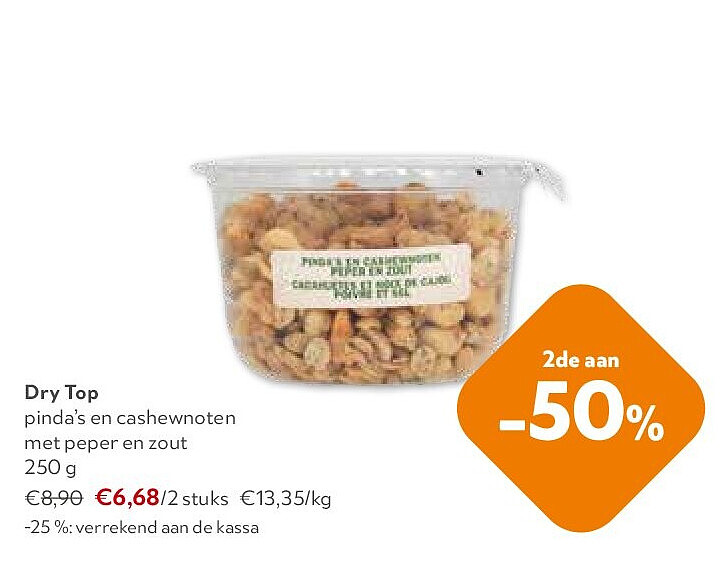 Dry Top pinda’s en cashewnoten met peper en zout 250 g