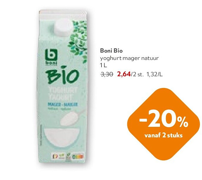 Boni Bio yoghurt mager natuur 1 L