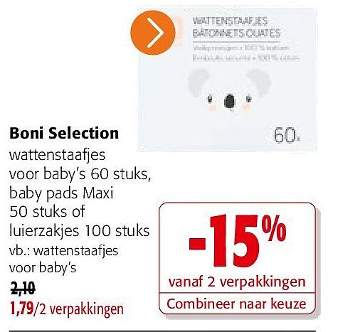 Boni Selection wattenstaafjes voor baby’s