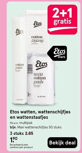 Etos watten, wattenschijfjes en wattenstaafjes