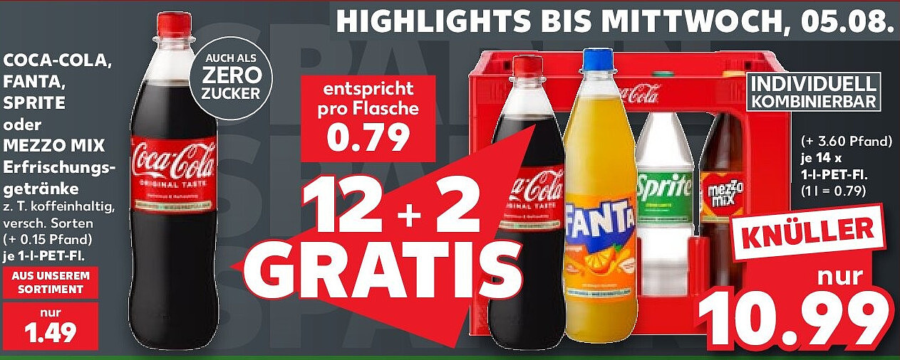 Coca-Cola, Fanta, Sprite oder Mezzo Mix 12 + 2 Gratis