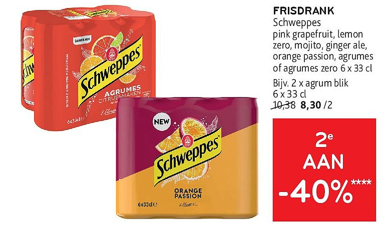 FRISDRANK Schweppes pink grapefruit, lemon zero, mojito, ginger ale, orange passion, agrumes of agrumes zero 6 x 33 cl