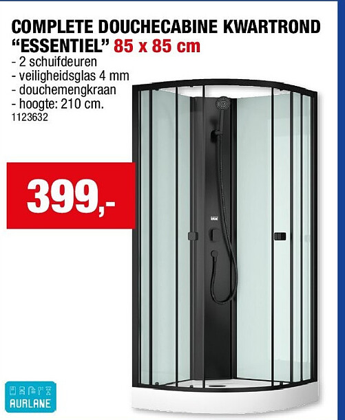 COMPLETE DOUCHECABINE KWARTROND “ESSENTIEL” 85 x 85 cm