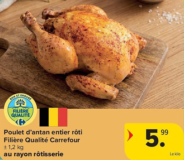 Poulet d’antan entier rôti Filière Qualité Carrefour