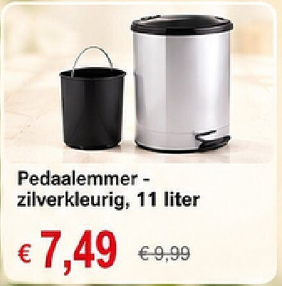 Pedaalemmer - zilverkleurig, 11 liter