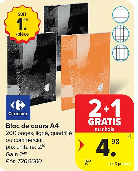 Bloc de cours A4 200 pages