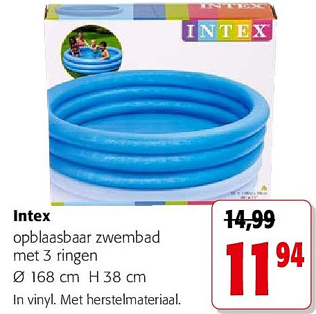 Intex opblaasbaar zwembad met 3 ringen Ø 168 cm H 38 cm