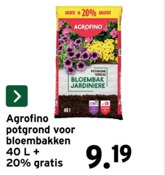 Agrofino potgrond voor bloembakken 40 L+ 20% gratis