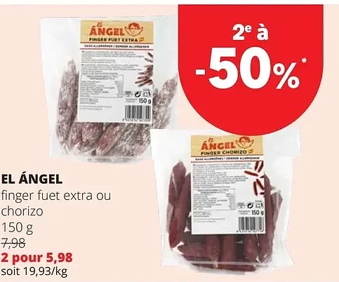 EL ÁNGEL finger fuet extra ou chorizo 150 g