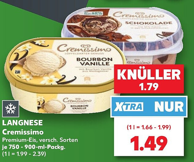 LANGNESE Cremissimo Premium-Eis, versch. Sorten je 750 - 900-ml-Packg. (1 l = 1.99 - 2.39)