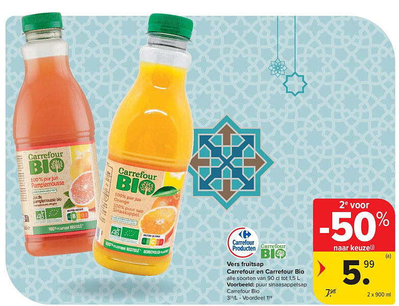 Vers fruitsap Carrefour en Carrefour Bio