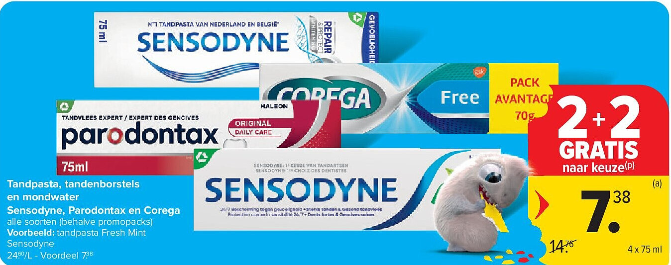 Tandpasta, tandenborstels en mondwater Sensodyne, Parodontax en Corega