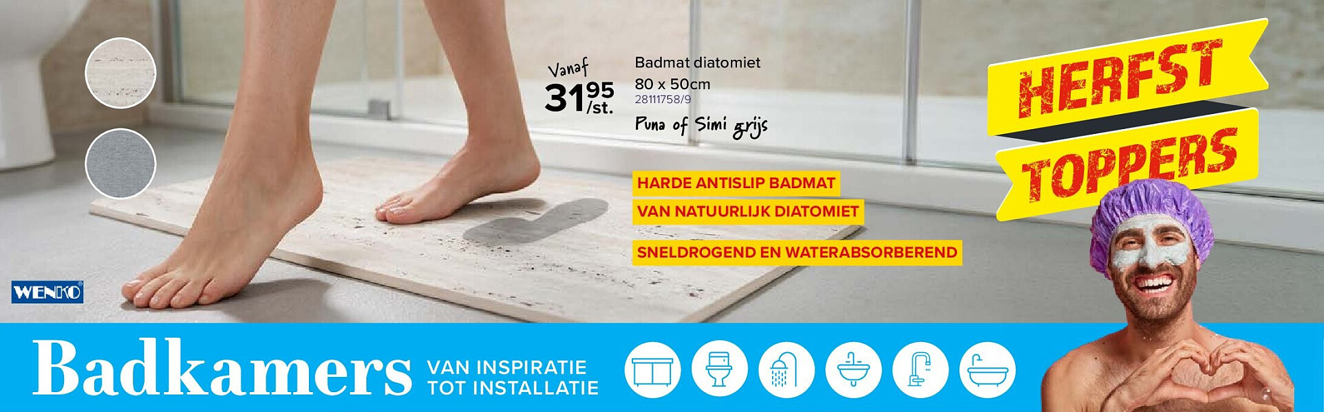 Badmat diatomiet 80 x 50cm 28111758/9
