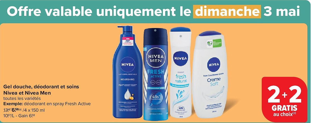Gel douche, déodorant et soins Nivea et Nivea Men 4 x 150 ml