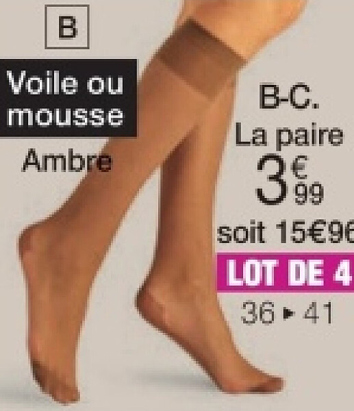 Mi-bas voile 20D, lot de 4 paires