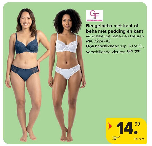 Beugelbeha met kant of beha met padding en kant