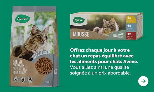 Offrez chaque jour à votre chat un repas équilibré avec les aliments pour chats Aveve.