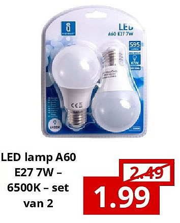 LED lamp A60 E27 7W – 6500K – set van 2