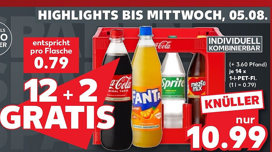 Coca-Cola, Fanta, Sprite oder Mezzo Mix Erfrischungsgetränke