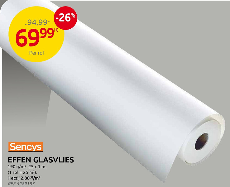 Effen glasvlies 190 g/m², 25 x 1 m