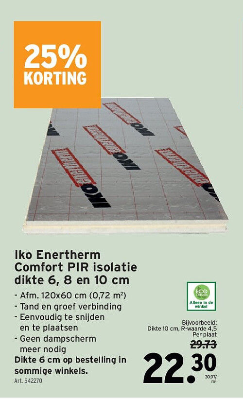 Iko Enertherm Comfort PIR isolatie dikte 6, 8 en 10 cm