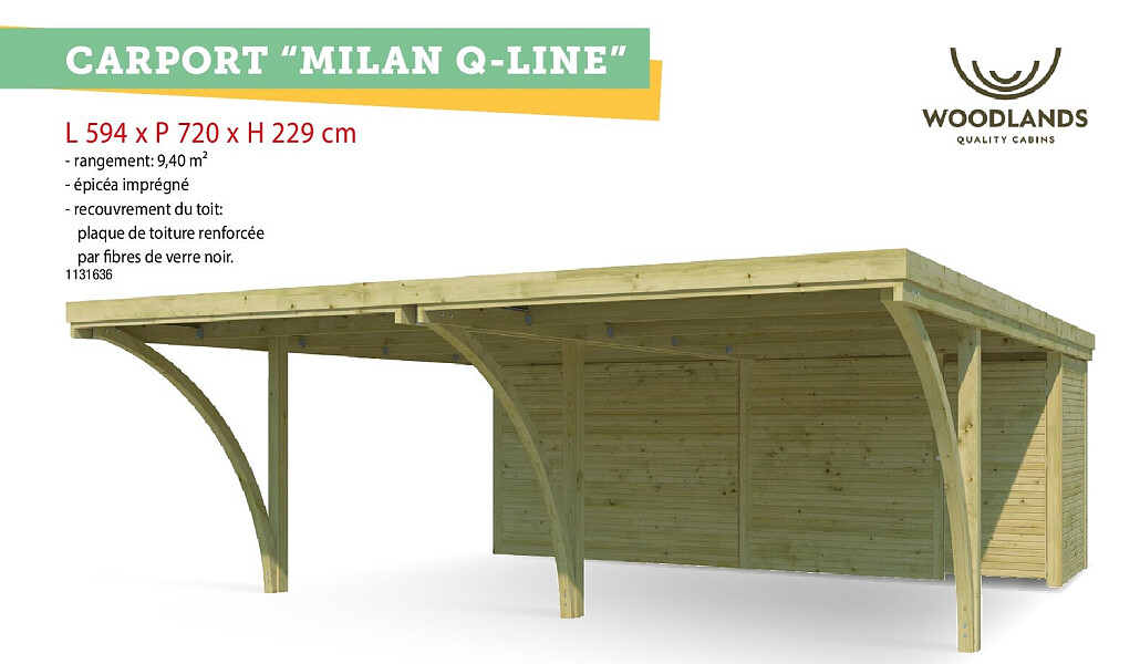 Woodlands QB Milan carport double 594x720 cm