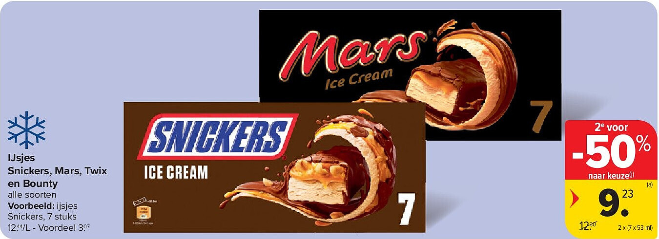 IJsjes Snickers, Mars, Twix en Bounty