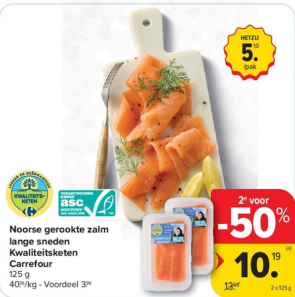 Noorse gerookte zalm lange sneden Kwaliteitsketen Carrefour