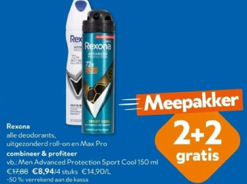 Rexona alle deodorants, uitgezonderd roll-on en Max Pro