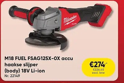 M18 FUEL FSAG125X-0X accu haakse slijper (body) 18V Li-ion Nr. 22149