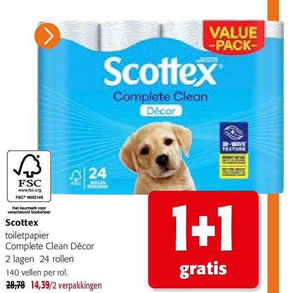 Scottex toiletpapier Complete Clean Décor 2 lagen 24 rollen