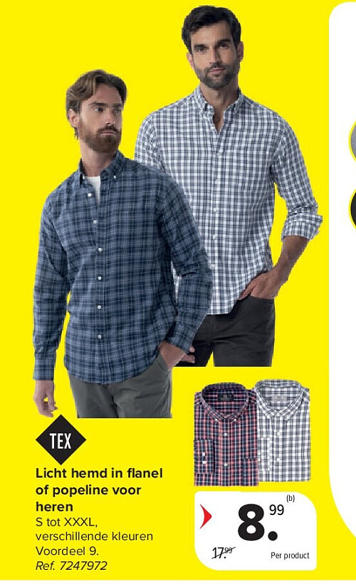 Licht hemd in fl anel of popeline voor heren