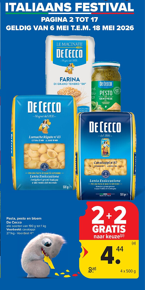Pasta, pesto en bloem De Cecco