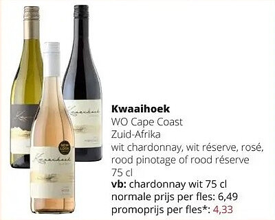 Kwaaihoek chardonnay wit 75 cl
