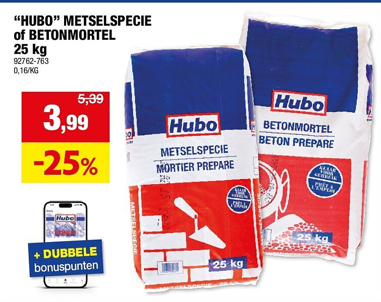 “HUBO” METSELSPECIE of BETONMORTEL 25 kg