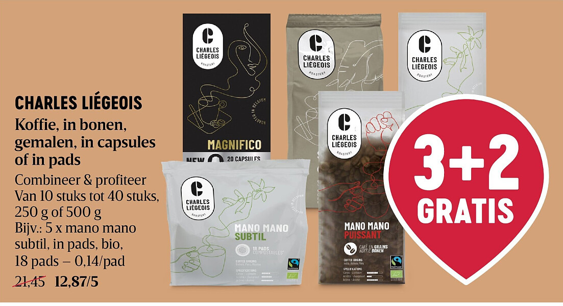 CHARLES LIÉGEOIS Koffie, in bonen, gemalen, in capsules of in pads