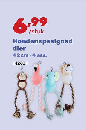 Hondenspeelgoed dier 42 cm • 4 ass.