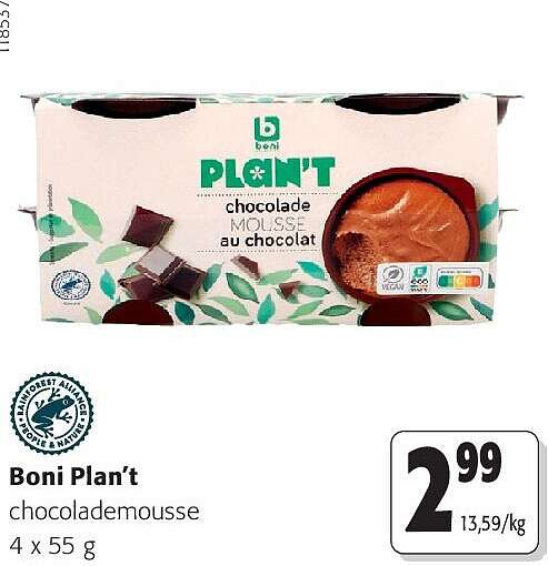 Boni Plan’t chocolademousse 4 x 55 g