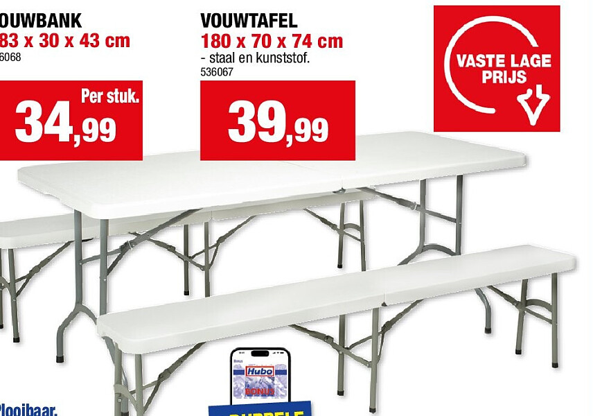 VOUWTAFEL 180 x 70 x 74 cm