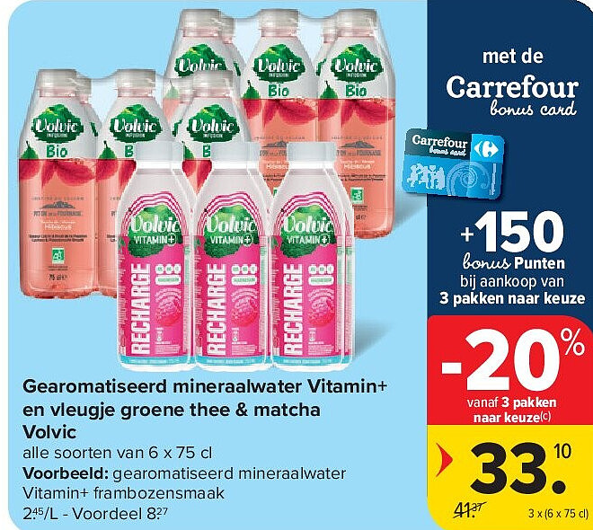 Gearomatiseerd mineraalwater Vitamin+ en vleugje groene thee & matcha Volvic