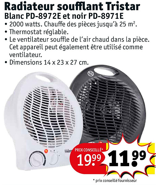 Radiateur soufflant Tristar Blanc PD-8972E et noir PD-8971E