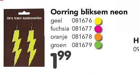 Oorring bliksem neon geel
