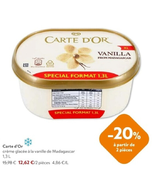 Carte d'Or crèmeglacée à la vanille de Madagascar 1,3L