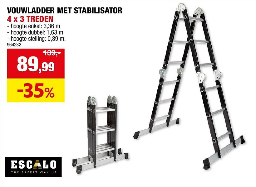 VOUWLADDER MET STABILISATOR 4 x 3 TREDEN