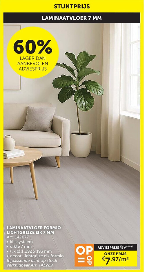 LAMINAATVLOER FORMIO LICHTGRIJZE EIK 7 MM