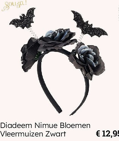Diadeem Nimue Bloemen Vleermuizen Zwart