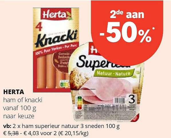 HERTA ham of knacki vanaf 100 g